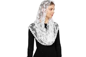 Wgior Embroidered Lace Chapel Veil Infinity Mantilla Veils Catholic Church veil Latin Mass Head Covering Scarf