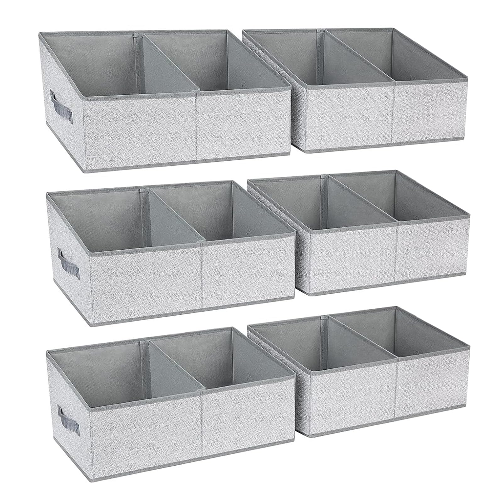 Photo 1 of DIMJ Large Closet Shelf Organizer Bins 6 Packs with Handles and Divider, Fabric Trapezoid Storage Baskets, Foldable Clothes Containers Box for Shelf, Towel, Book, Toy, Purse, Hats, Grey