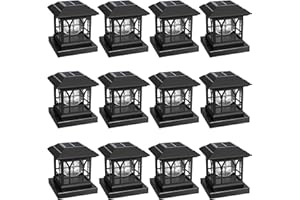 AEYANZZ Fence Post Solar Lights, Crackle Glass Solar Post Cap Lights, 20 Lumens, Warm White & RGB Automatic Cycling 2 Modes for 3.6x3.6 4x4 4.5x4.5 5x5 Vinyl Wooden Posts Decoration, Black (12 Pack)