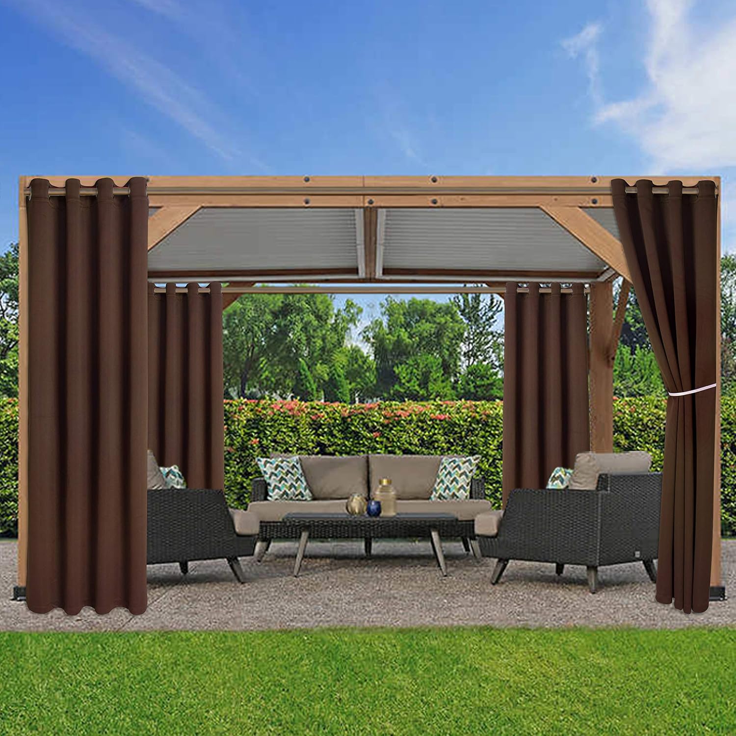 Outdoor Curtains - LORDTEX Waterproof Indoor/Outdoor Curtains for Patio - Thermal Insulated, Sun Blocking Blackout Curtains for Bedroom, Porch, Living Room, Pergola, Cabana, 52 x 84 inch, Chocolate, Set of 2 Panels