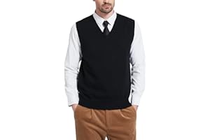 Kallspin Men's Wool Blended Vest Sweater Relaxed Fit V Neck Sleeveless Knitted Pullover