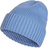 Kids Merino Wool Beanie Hat Warm Ribbed Knit Winter Cuffed Skull Cap Ski Caps for Boys Girls Ages 7-14
