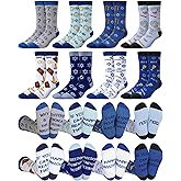 Eurzom 8 Pairs Novelty Passover Socks for Men Funny Blue Passover Matzah Crew Dress Socks Pesach Seder Gifts Jewish Holiday Party Favors Gift for Men Shoe Size 7-12