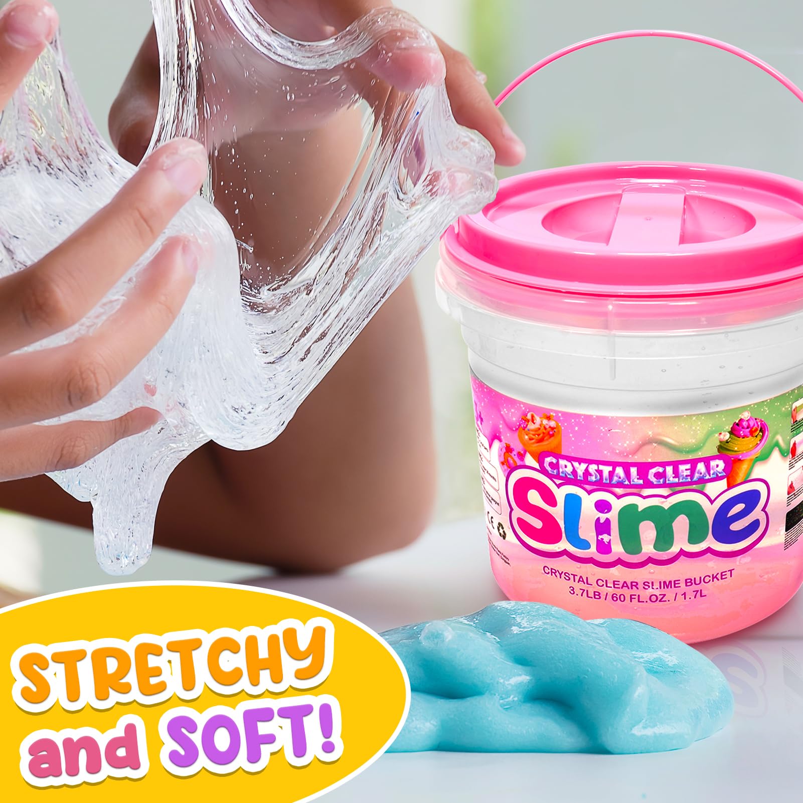 60 FL OZ Clear Slime Kit for Girls with Big Bucket: Slime Making Kits with Premade Slime for Kids DIY - 3.7 LB Crystal Slime with 35 Pack Slime Accessories for Girls Birthday Gifts