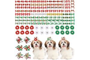 Kacctyen 150 Pcs Christmas Dog Bows with Rubber Bands Flower Christmas Yorkie Dog Hair Bows Pet Hair Accessories for Xmas Small Medium Puppy Bunny Pet Cat(Cute)
