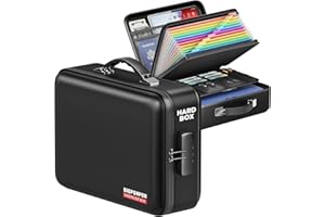 BigPonPon Fireproof Document Box, Hard Case Highly Flame-Resistant Fire Proof Waterproof File Organizer with Lock, Portable Fire Safe for Important Documents & Valuables Storage (Black, ‎15"*11"*5")
