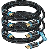 HDMI Cable 4K Ultra HD 2 Foot (3 Pack) Nylon Braided HDMI 2.0 Cable, High Speed 18Gbps 4K60Hz HDR, 3D, 2160p, 1080p, HDCP 2.2