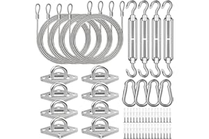 Spiglamm 6 Inch Sun Shade Sail Hardware with Cable Wire Rope for Triangle Rectangle Installation, 304 Stainless Steel Shade Sail Hardware Accessories for Outdoor Patio Canopy Garden, 84 Pcs