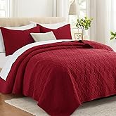 Lavsiry Red Oversized California Cal King Size Quilt Bedding Set with Pillow Shams, Summer Lightweight Bedspread Coverlet, Soft Quilted Blanket Thin Comforter for All Seasons