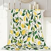 JarThenaAMCS Lemon Fuzzy Blanket - 60 x 50 Inch Yellow Lemon with Green Leaves Throw Blanket for Adults & Kids - Soft, Warm, Spring/Summer Blanket for Home, Chair, Sofa, Couch