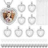 ZYNERY 48 Pcs Sublimation Rhinestone Trays Pendant Set, Sublimation Necklace Blank with Chain, Includes 8 Double Sided Blank Rhinestone Bezel Trays, 8 Chains, 16 Sublimation Discs, 16 Tapes (Heart)