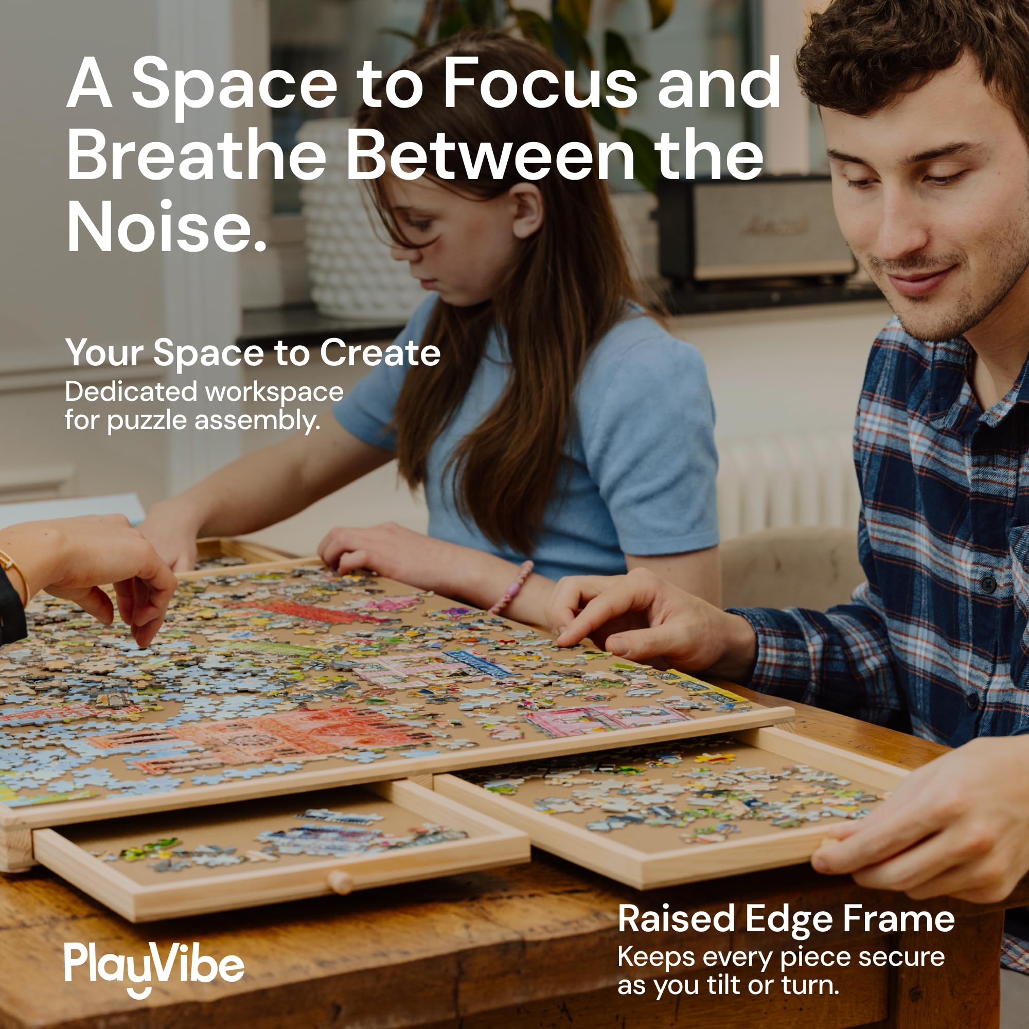 PlayVibe 1500 Piece Puzzle Board with Drawers and Cover - Jigsaw Solve Station - Portable Puzzle Table with Drawers, Tray & Accessories - Raised Edges to Prevent Slipping