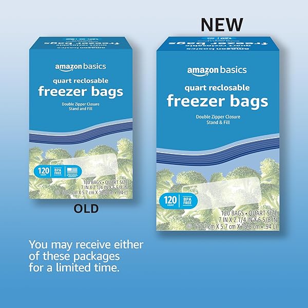 AMAZON BASICS FREEZER QUART BAGS, 120 COUNT (PREVIOUSLY SOLIMO)