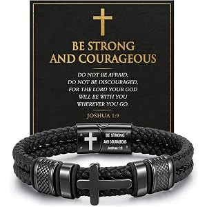 Christian Cross Bracelet Gift for Men, Double-Row Braided Leather Bracelet | Stainless Steel Cross, Engraving Inspirational B