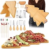 Liliful 76 Pcs Christmas Tree Charcuterie Board Accessories Set 24 x 16 Inch Large Wood Xmas Cutting Board with Cheese Knife Kitchen Gift Ideal Party Serving Platter Fruit Tray, Bamboo Color