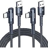 USB to USB C Cable [10ft, 2Pack ] USB A to Type C Right Angle Charger Cord 90 Degree Braided Fast Charging for iPhone 17 16 15 Pro Plus Pro Max Air/Samsung Galaxy S10 S10+, A15 A25, LG V30, Switch