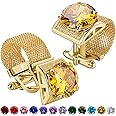Birthstone Gold Tone Cufflinks for Men with Chain Shirt cuff links Wedding Business Birthday Christmas Gifts for Men