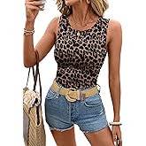 WDIRARA Women's Leopard Tank Top Ruched Crew Neck Sleeveless Tops
