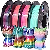 RAMBERY 3D Printer Filament Bundle Silk Shiny Rainbow PLA Filament, Multicolore Fast Color Change Toughness Upgraded 3D Printing Filament, 1.75mm 200gX 4 Spools (1.76 lbs)