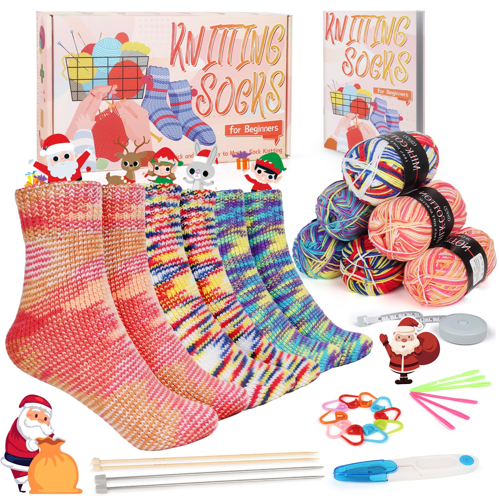 Katech Knitting Kit for Beginners Adults, 6 Pcs Socks Yarn for Knitting Kit W/Step-by-Step Instruction and Knitting Needles, Knitting Starter Kit for Beginners to Learn-to-Knit Craft Socks Gift
