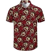 Fashonal Men's Valentines Day Heart & Lips Short Sleeve Botton Down Shirts S-4XL