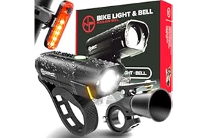 NP NIGHT PROVISION [New 2025] BX500-BEL 3 in 1 Bike Light & Bell Set - Powerful USB-C Rechargeable Front and Back Lights 10hrs Max Bicycle LED Headlight Kit - 18hr Max Taillight - Accessories for Night Riding