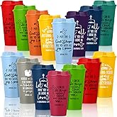 Pickmesh 15 Pcs Christian Gift for Employee Christian Tumblers for Women Religious Employee Appreciation Gift Bible Verse 16 oz Plastic Tumbler with Lids for Church Teacher Staff (Rainbow Color)