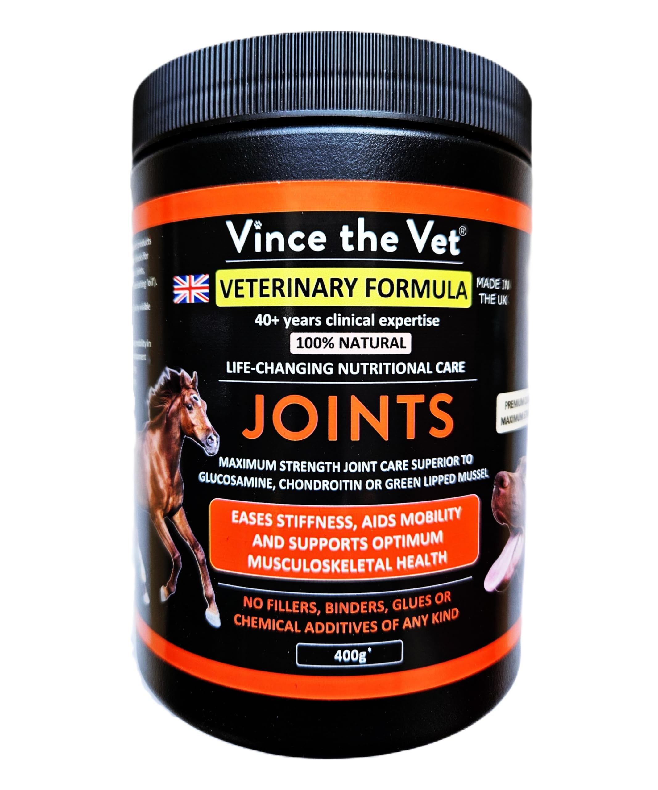 Vince the Vet - Natural Joint Support Powder for Dogs & Cats (400g), Human Grade Veterinary Formula for Mobility & Flexibility & Joint Health, Collagen, Kelp, Bromelain & Hyaluronic Acid