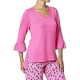HUE Women's 3/4 Sleeve V-Neck Sleep Tee, Shocking Pink, Medium