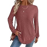 JUSTFASHIONNOW Womens Long Sleeve Shirts Trendy Sweaters Lightweight 2025 Casual Crewneck Fall Tunic Tops Loose Fit Dressy