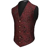 COOFANDY Mens Paisley Tuxedo Vest Victorian Steampunk Gothic Suit Vest Slim Fit V-Neck Waistcoat