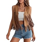 GORGLITTER Women's Tassel Fringe Sleeveless Vest Suede 70s Hippie Cowgirl Country Concert Western Jacket Outfits