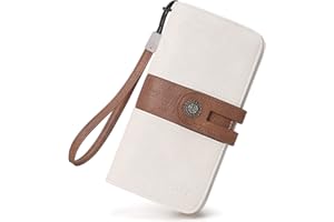 CLUCI Women Wallet Large Leather Designer Card Holder Organizer Long Ladies Travel Clutch Wristlet, Two-Toned Beige with Brow