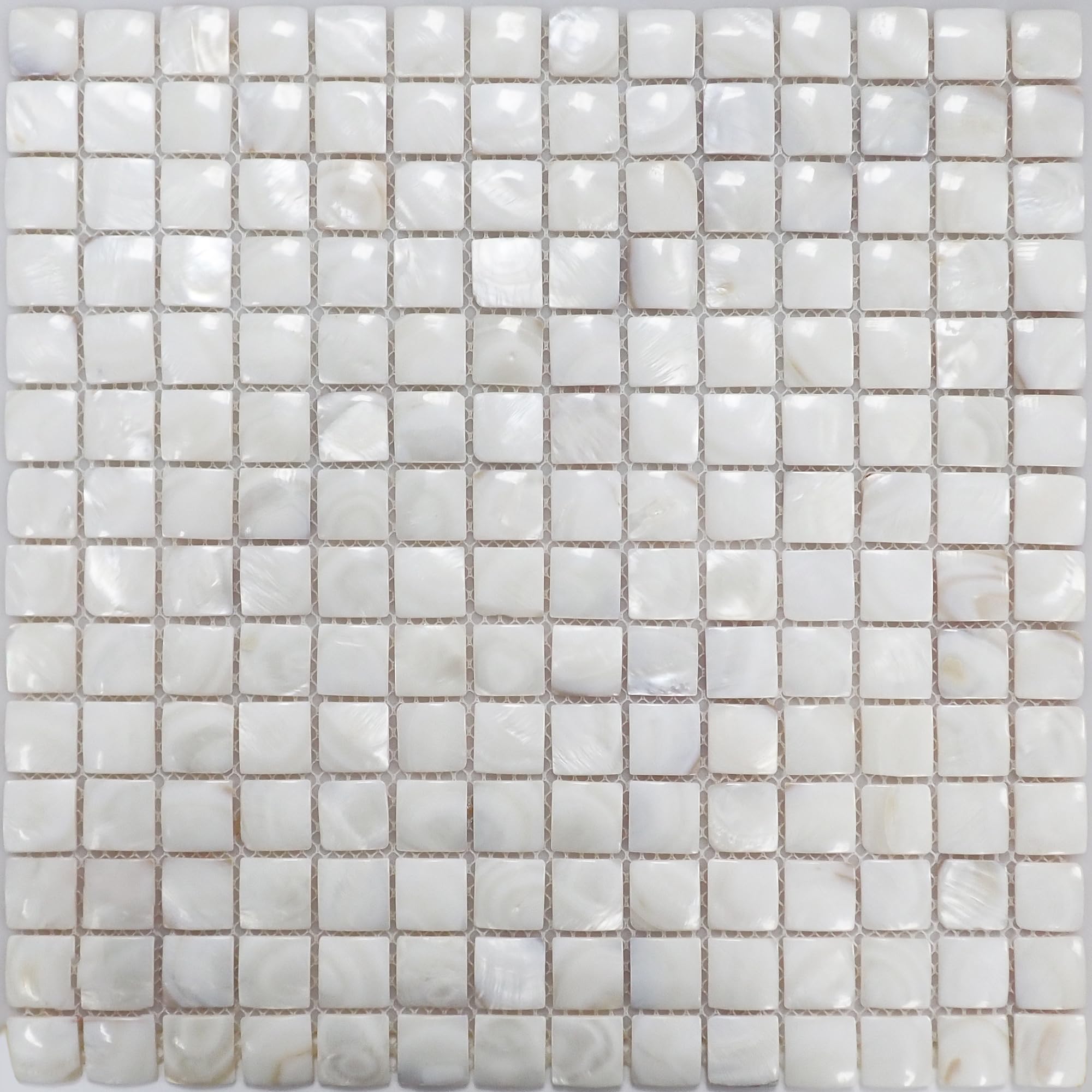 Incudo White Mother of Pearl Cushion Mosaic Tile - 305x305mm, Mesh Backing