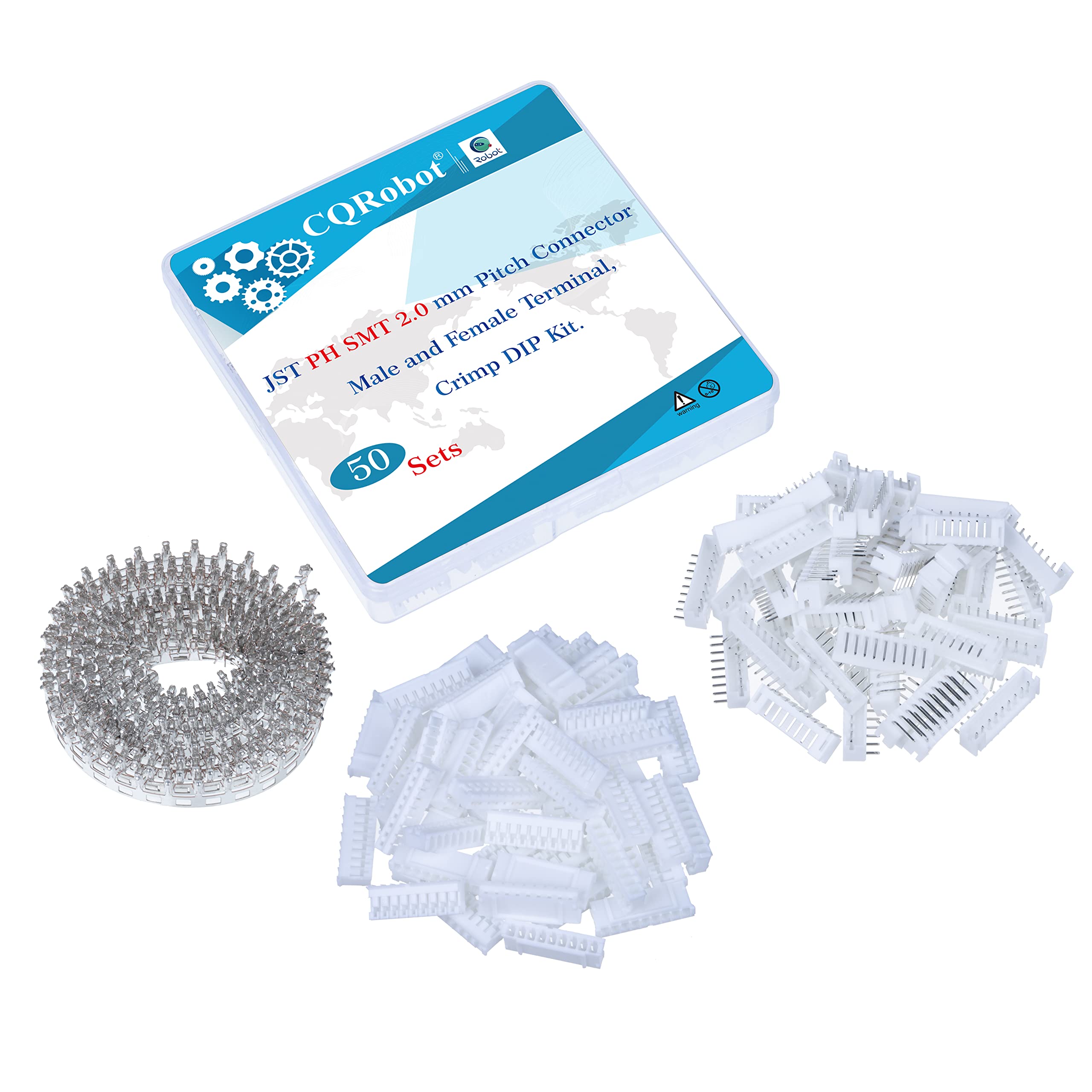 CQRobot JST PH SMD 2.0 mm Pitch 9-Pin Electronic Computer Connector IC Male Plugs, Female Sockets Housing and T-Shaped Crimp Terminal Kit.. 50 Sets/550 Pieces Wire-to-Board Adapter Cable Assembly.