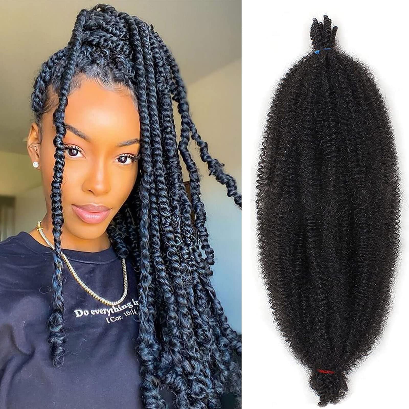 Photo 1 of 20 Inch Pre-Separated Springy Afro Twist Hair 8 Packs Spring Twist Hair For Distressed Soft Locs Natural Black Marley Twist Braiding Hair Synthetic Hair Extension For Black Women (8 Strands/Pack,1B#)