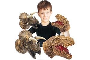 Yolococa Dinosaur Hand Puppets Realistic Latex Soft Animal Head Toys Set, Hand Puppet Toys Gift for Kids, Party Show Imaginative Play (Tyrannosaurus & Triceratops)