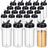 Zhehao 24 Pcs Plastic Spice Jars Clear Reusable Containers, 16 oz, Black | 16 oz Empty Seasoning Containers with Shaker Lids, Refillable Empty Spice Containers for Salt, Herbs Kitchen
