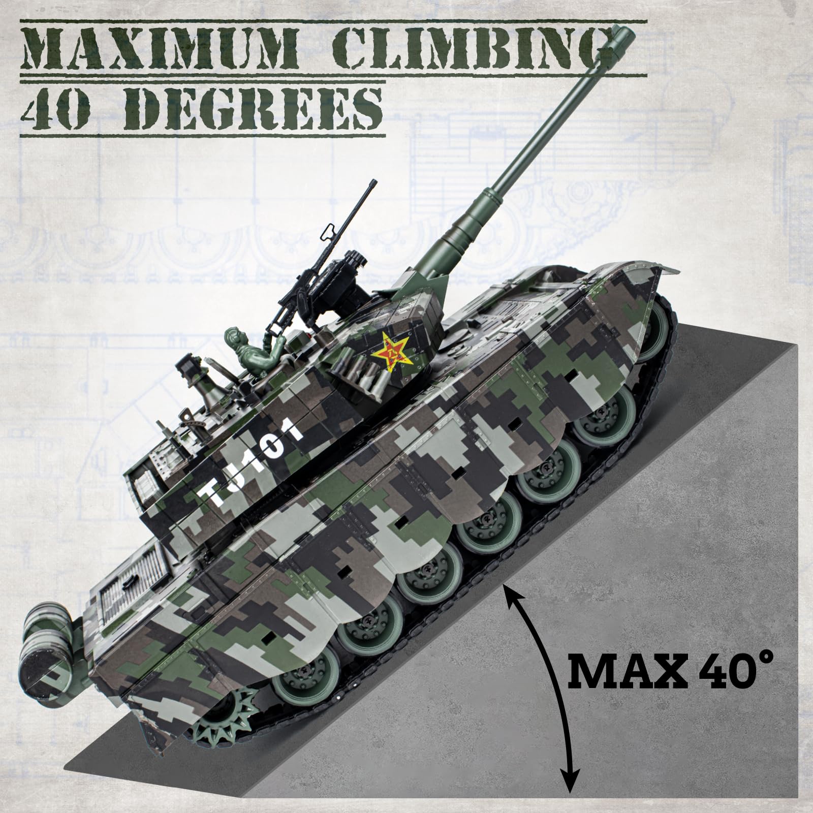 1:18 RC Tank, 2.4Ghz Chinese 99 Main Remote Control Battle Tank, 15 Channel RC Vehicle Army Toy with Smoke, Light and Sound, Military Truck for Adults and Kids That Shoots BBS and Water Bombs