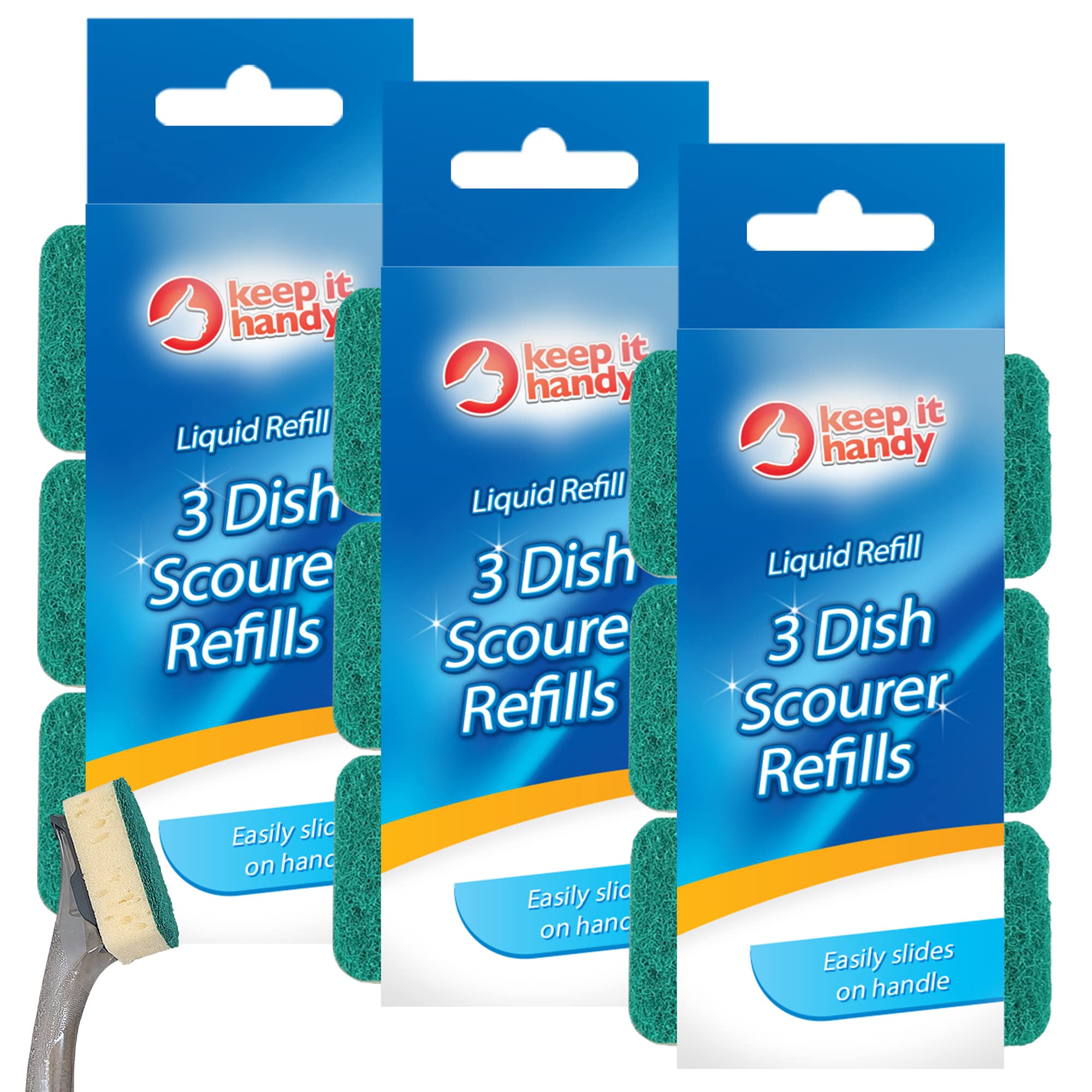 SOL 9pk (3x3pk) Liquid Refill Dish Scourer Heads - Replacement Washing Up Sponge with Liquid Handle - Durable Cleaning Sponge Heads, Non-Scratch Design, Compatible with Dishmatic Refills