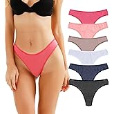 KNITLORD 6 Pack Women's Thongs Underwear Cotton Breathable Panties Hipster Bikini