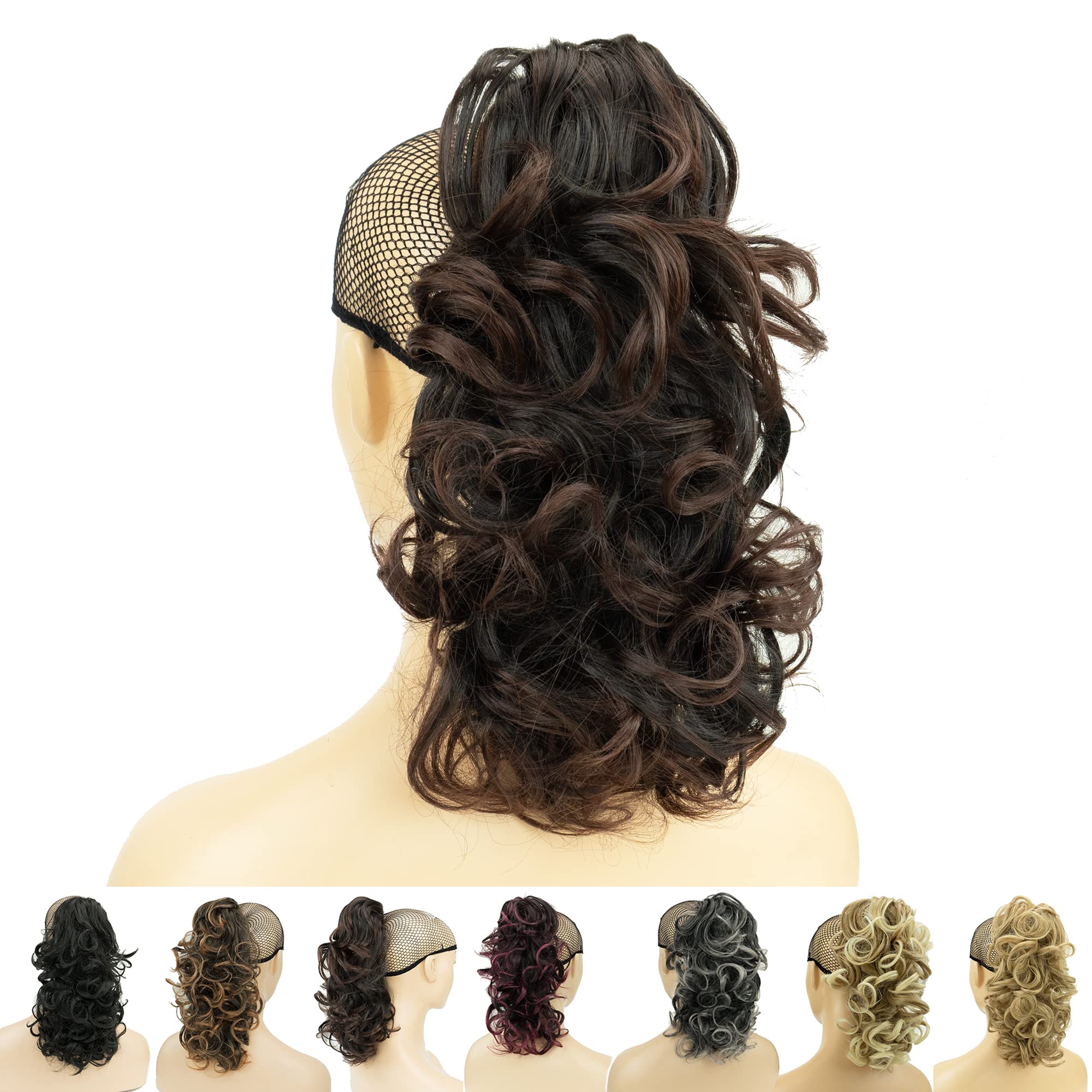 IMISSU Messy Curly Hair Short Claw Ponytail Hair Extensions Pony Tail Clip in Hairpieces (Black Ombre Brown)