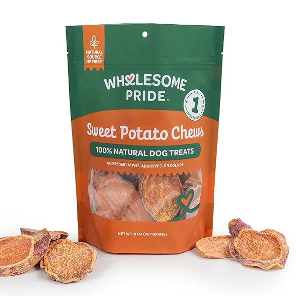 WHOLESOME PRIDE SWEET POTATO CHEWS 100% ALL-NATURAL SINGLE INGREDIENT DOG TREATS, 8 OZ