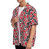 Men Button-Down Short Sleeve Bowling Funny Shirts Cool Jackets with Accessories