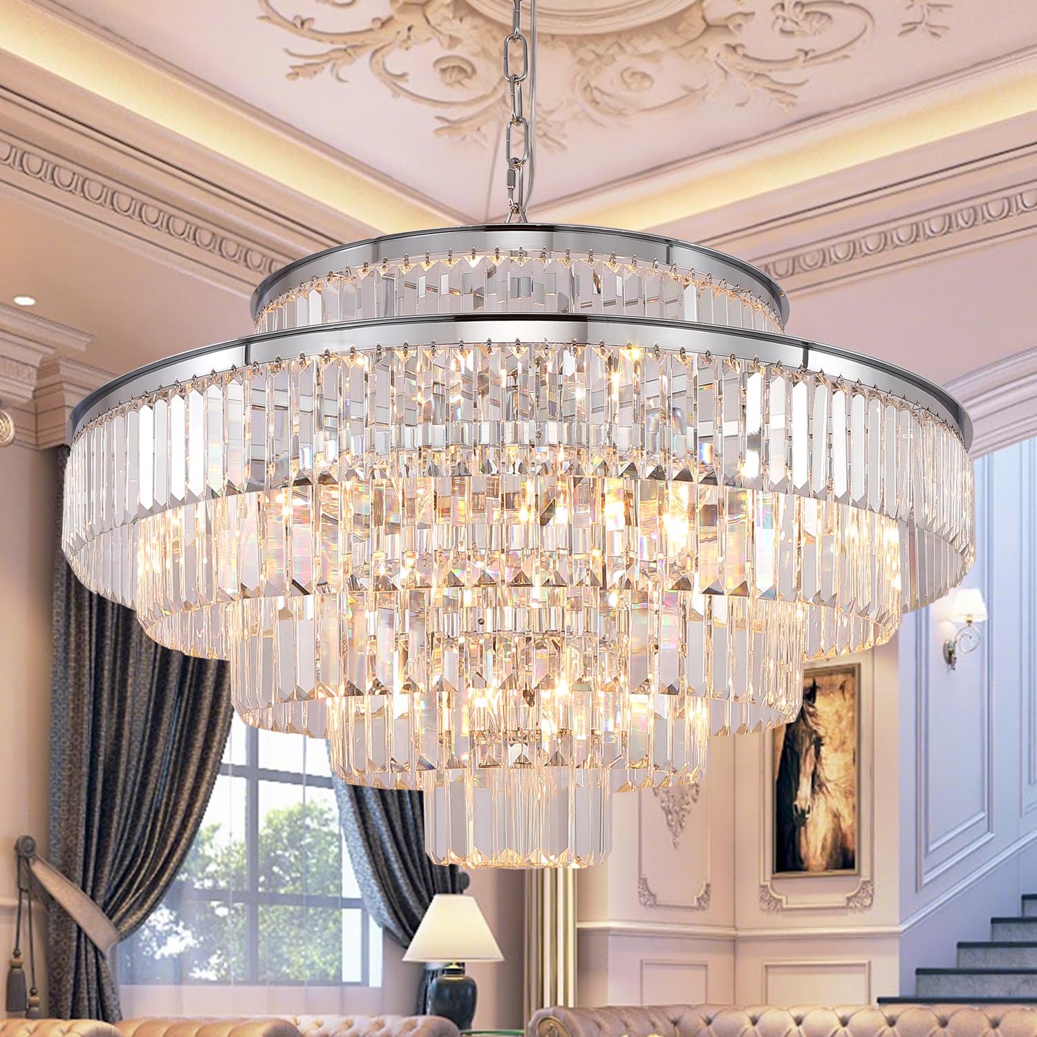 GMlixin Crystal Chandelier Chrome Modern Luxury Pendant 7-Tier 31 ...