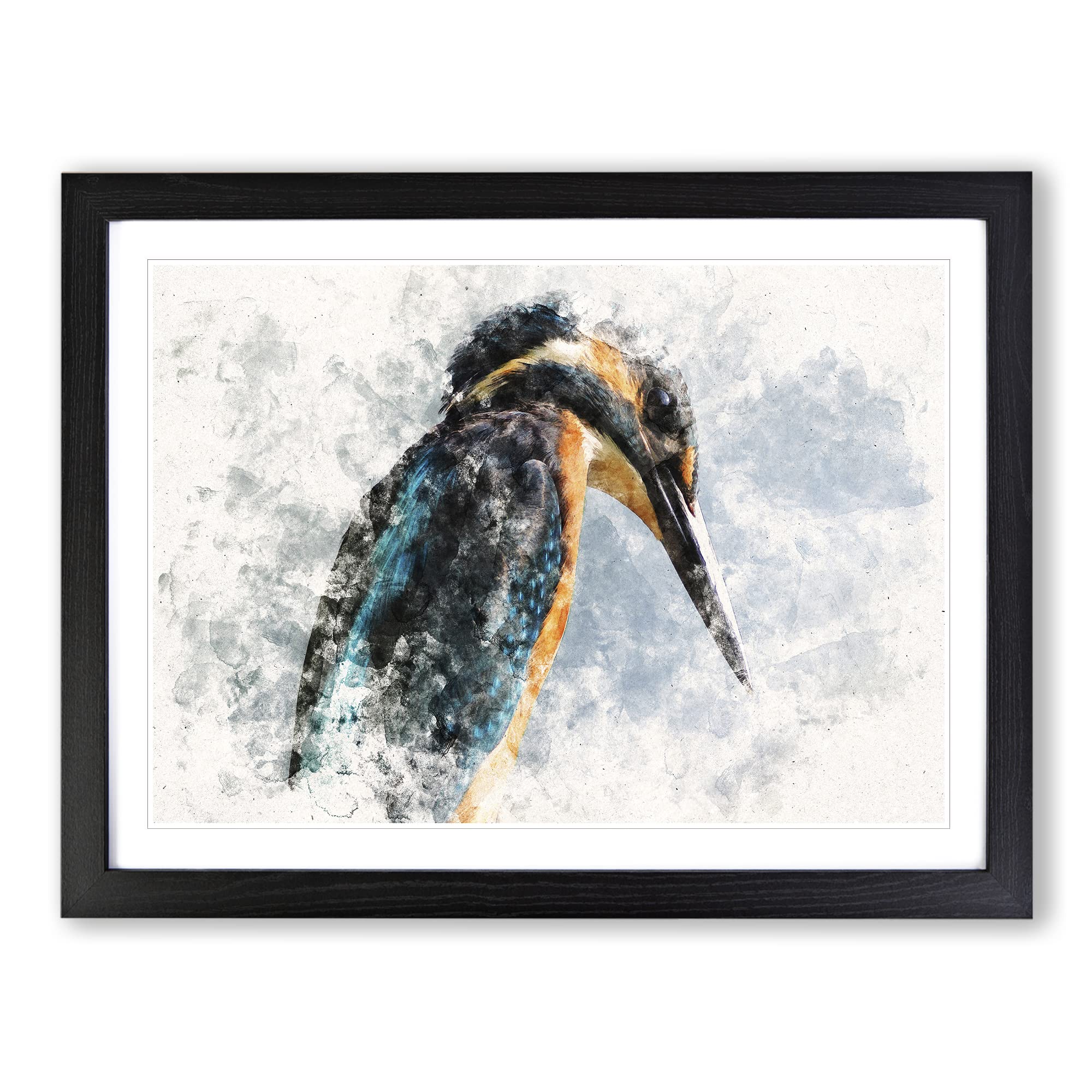 Kingfisher Bird Vol.1 Watercolour Modern Framed Print | A4 Black Framed Wall Art | Ready to Hang | Modern Historical Picture | Living Room Bedroom Lounge Office