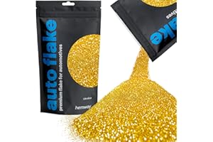 Hemway Auto Metal Flake Premium Glitter Paint Additive for Cars, Bikes, Automotives, Spray Painting, Epoxy Resin & DIY 100g / 3.5oz - Ultrafine (1/128" 0.008" 0.2mm) - Gold