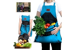 GRACE AND AUGUST Gardening Apron with Pockets for Women & Men - Garden Apron 7 Pockets & Internal Drawstring Bag - Great Gift