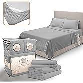 Abeero Home Full Size Bed Sheets Cooling - Luxury Hotel Sheet Set - Soft Sheet with Elastic Corner Strap - Deep Pocket Microfiber Bedsheet - Bedding Sheets & Pillowcases -4 PC (Full Size, Light Gray)