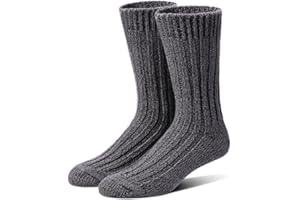 Tough Land 97% Merino Wool Crew Socks for Men & Women 2 Pairs – Classic Rib, Thick Wool Socks for Hiking, Work, Ski